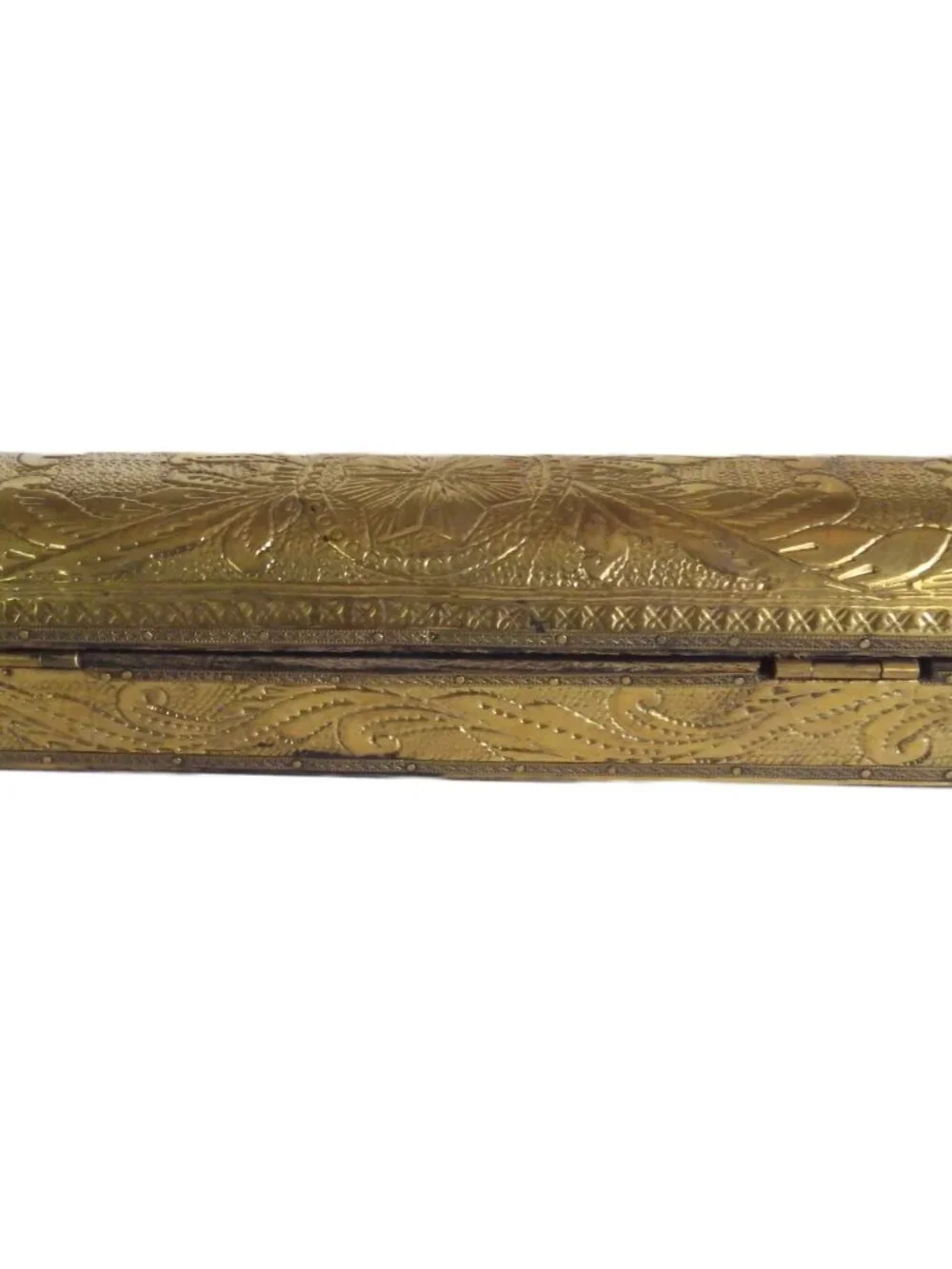 Filigree Brass and Wood Lidded Box/ Clasp and Hinges